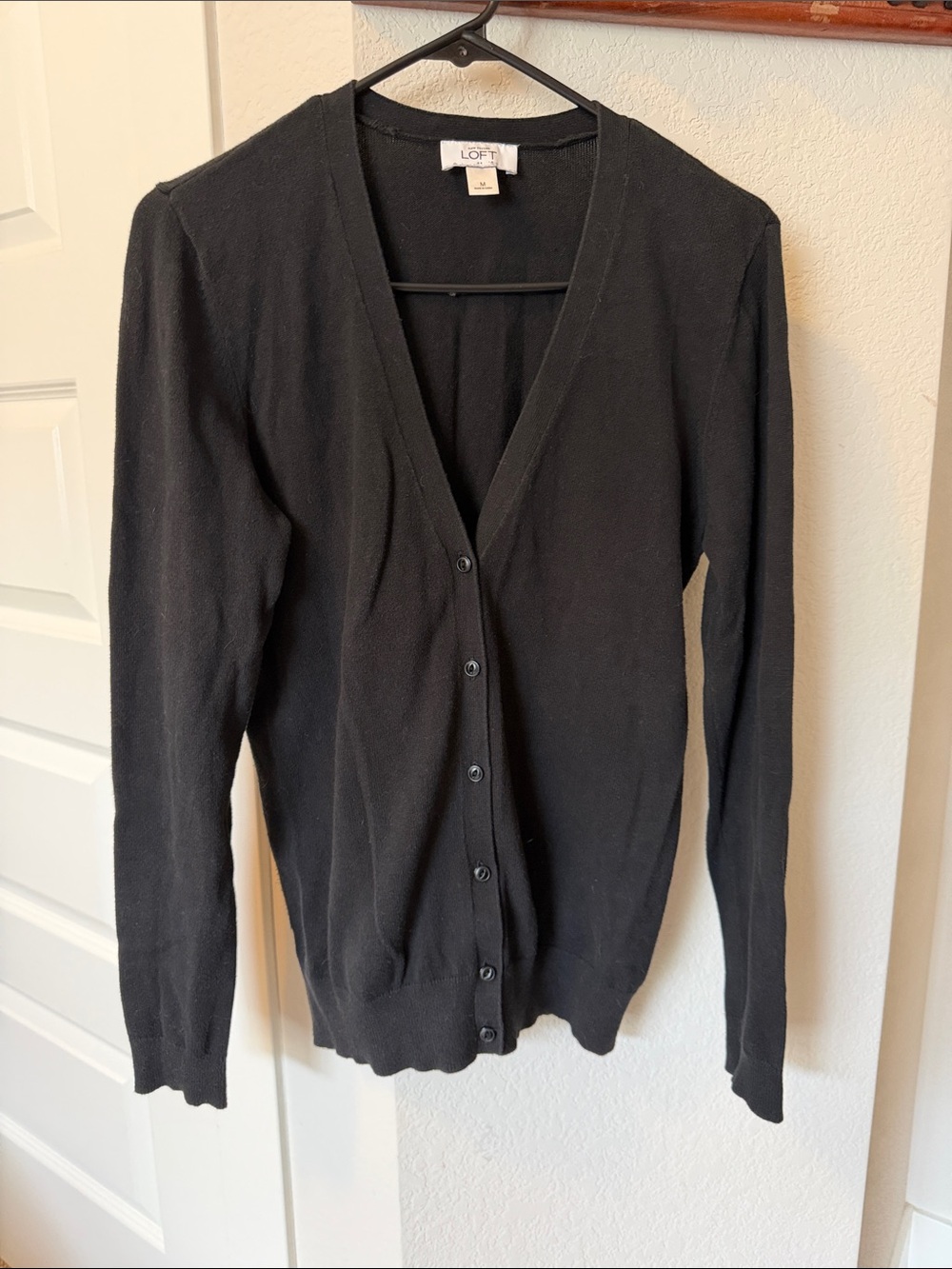 LOFT Soft Black V-Neck Button Front Cardigan Sweater size M